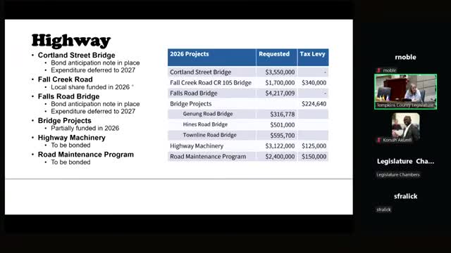 Highway capital plan for 2026 emphasizes road maintenance and bridge assistance; legislators seek debt‑service outlook