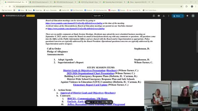 Board adopts district goals, reviews organizational chart