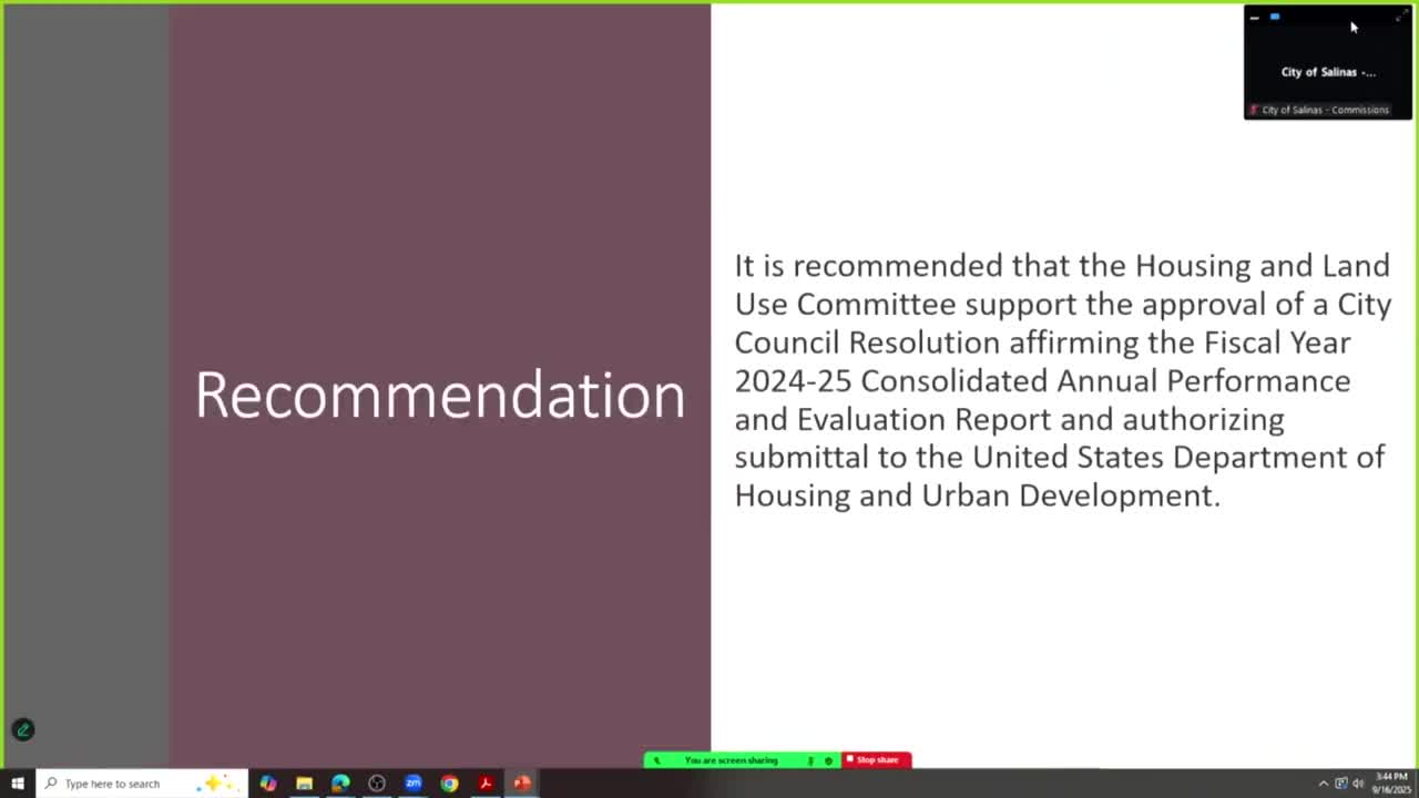 Salinas Housing Committee Approves Report Submission to HUD for Fiscal Year 2024