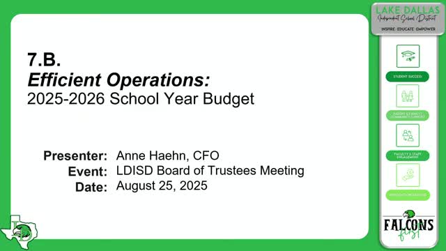 Lake Dallas ISD adopts 2025–26 budget, keeps tax rate steady at 1.2552