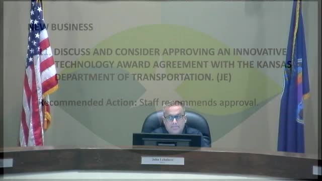 Council accepts KDOT innovation award and approves $5,000 traffic signal warrant study at 70 Seventh and Wyandotte Way