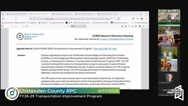 CCRPC sets Oct. 15 public hearing for 2026–2029 Transportation Improvement Program