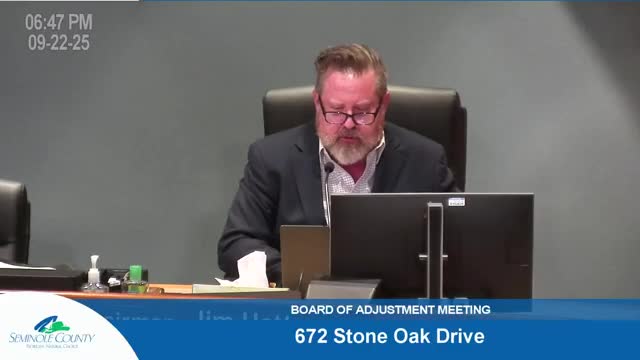 Board approves backyard swimming-pool setback variance at 672 Stone Oak Drive