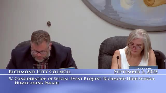 Council approves Richmond High School Homecoming parade, directs MDOT closure request