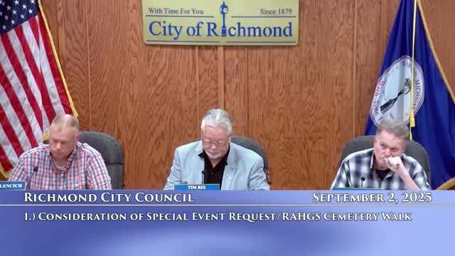 Council approves Richmond Area Historical and Genealogical Society cemetery walk, authorizes banner