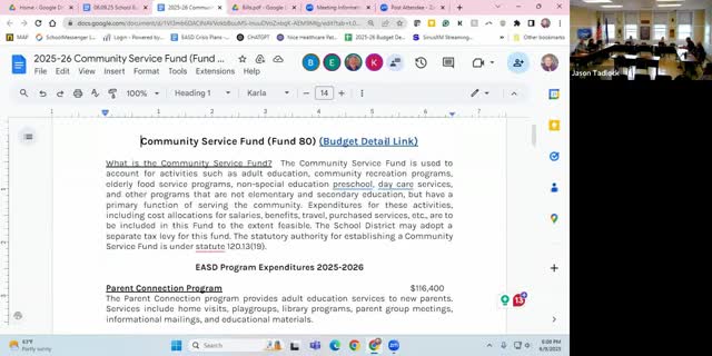 Board reviews expansions to Fund 80 community services including second SRO position and broadcasting program