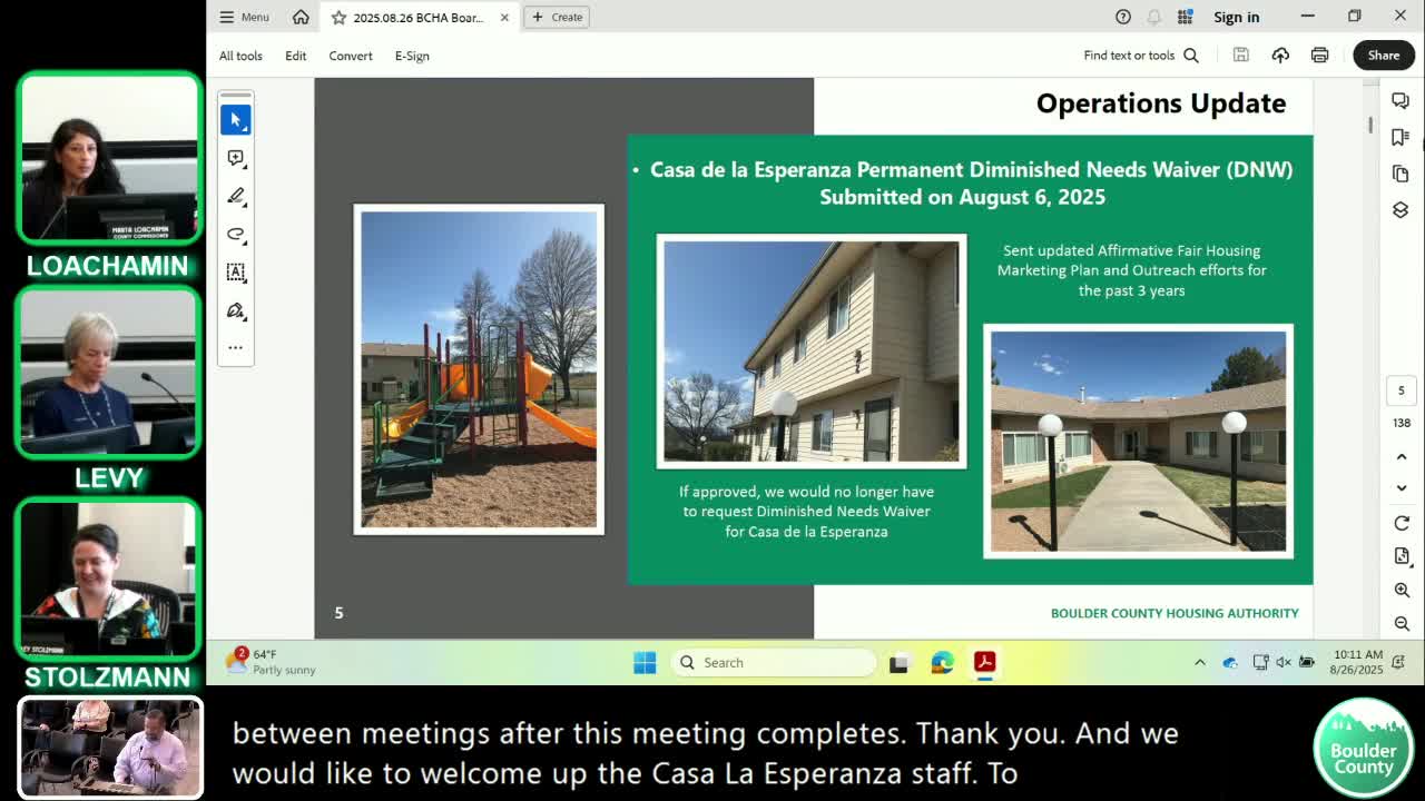 Casa de Esperanza reports full occupancy after diminished-needs waiver; permanent waiver requested from USDA