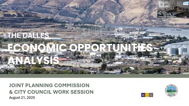 The Dalles reviews updated economic-opportunities analysis; consultants report 202 net buildable employment acres, warn of site-size shortfalls