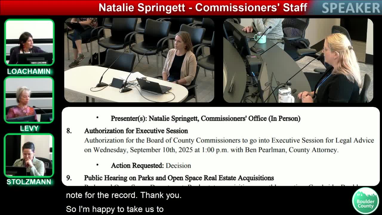 Commissioners authorize two executive sessions: legal/collective-bargaining advice and Housing Authority real‑property discussions