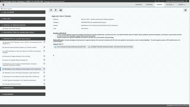 Board reviews multiple out‑of‑district professional development requests; staff to clarify travel estimates and consolidate reimbursements