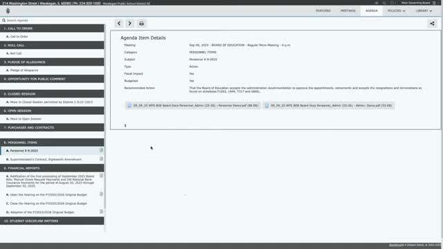 Board accepts long‑time administrator’s retirement, approves new EL data manager