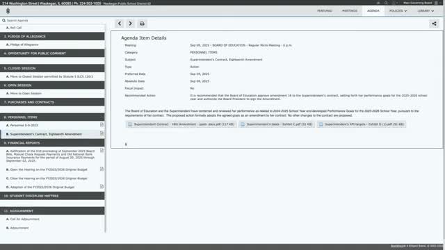 Board approves superintendent performance‑goal amendment despite criticism of low KPIs