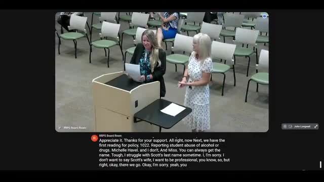 Board reviews first reading of revised policy 10-22 on reporting student use of substances following new state law