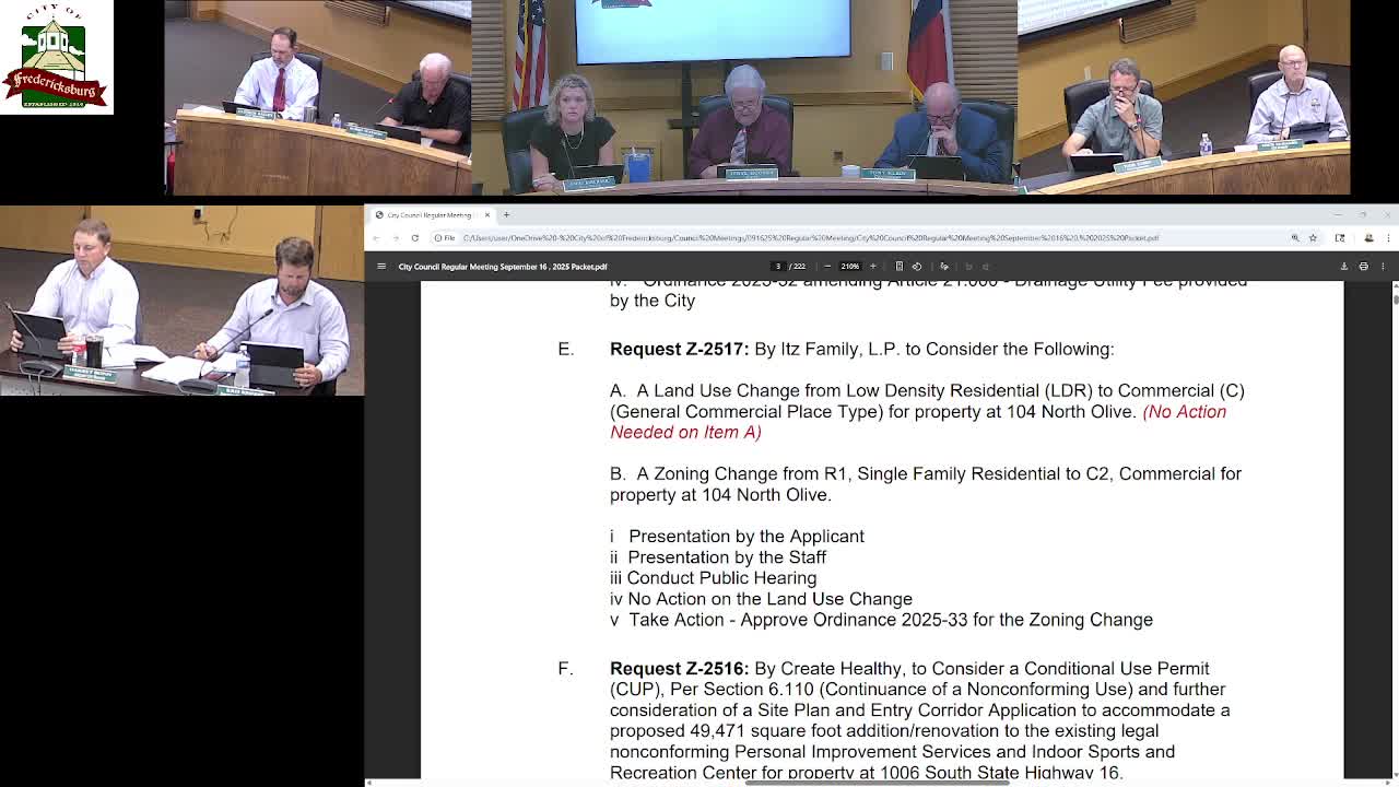 Council rezones 104 North Olive to C-1 (neighborhood commercial) consistent with comprehensive plan