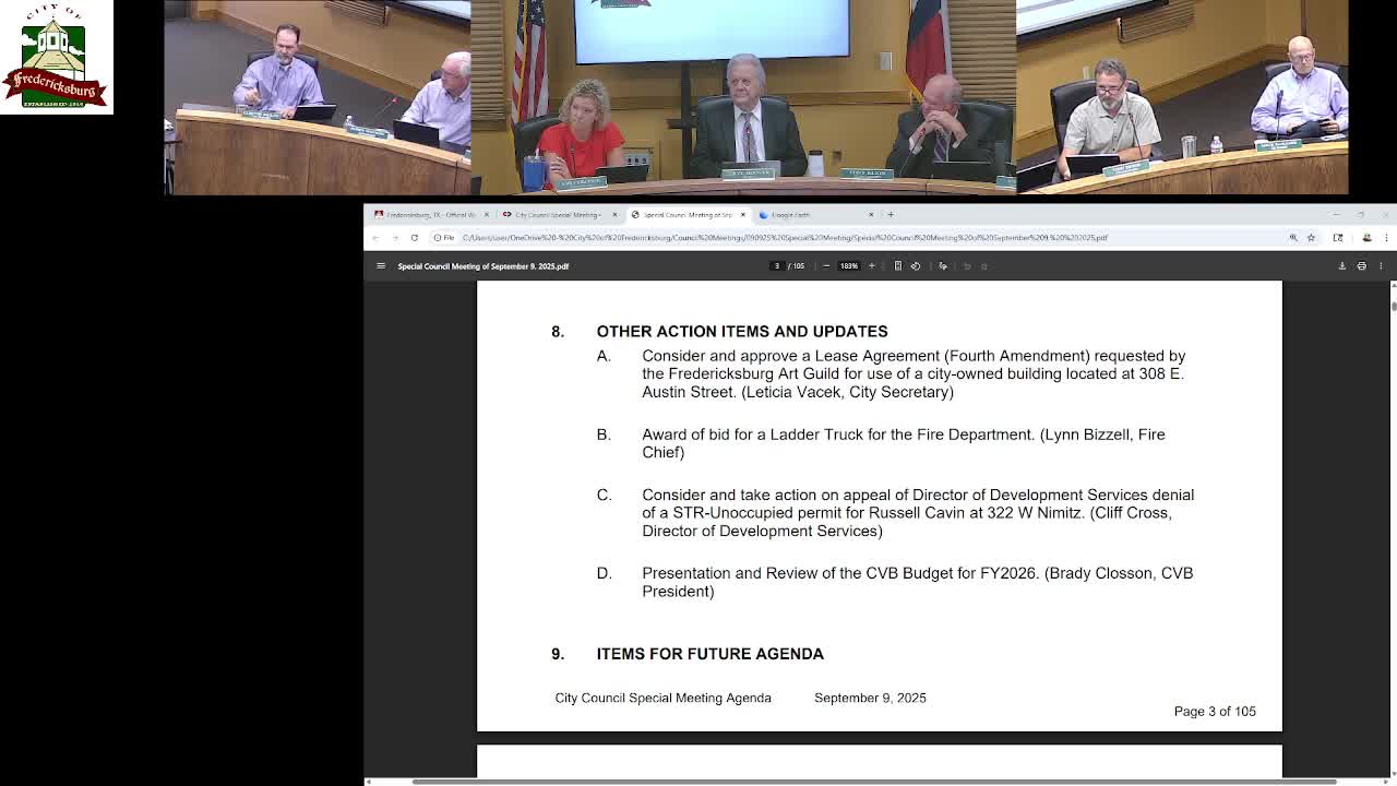 Council renews Fredericksburg Art Guild lease for 308 East Austin for three years at $600/month