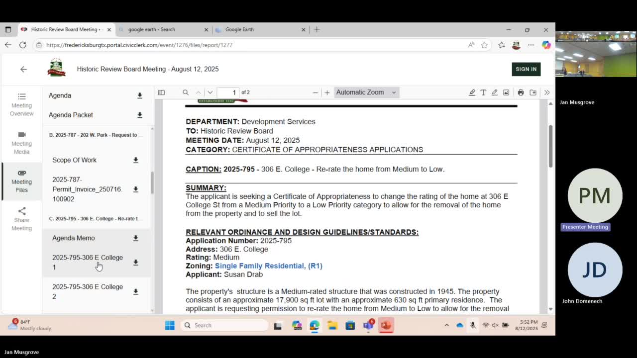 Historic Review Board agrees to rerate 306 East College to low to enable demolition or relocation