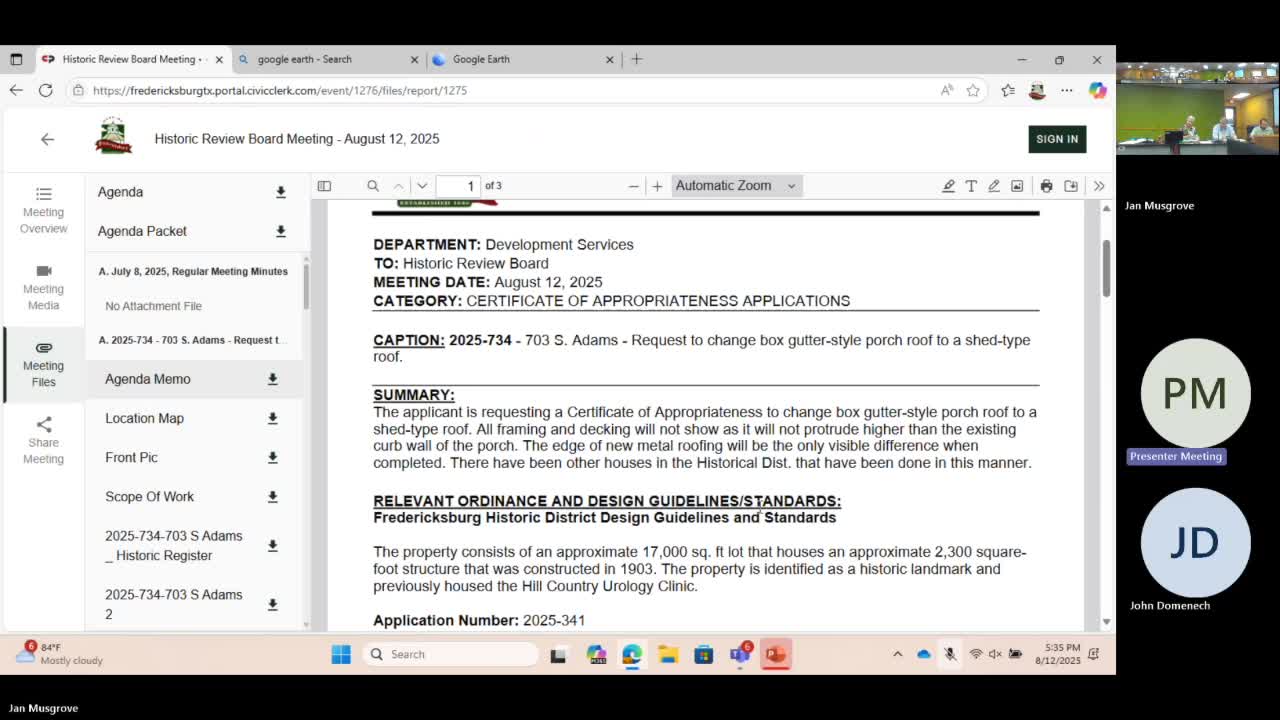 Historic Review Board approves porch roof change at 734‑703 South Adams