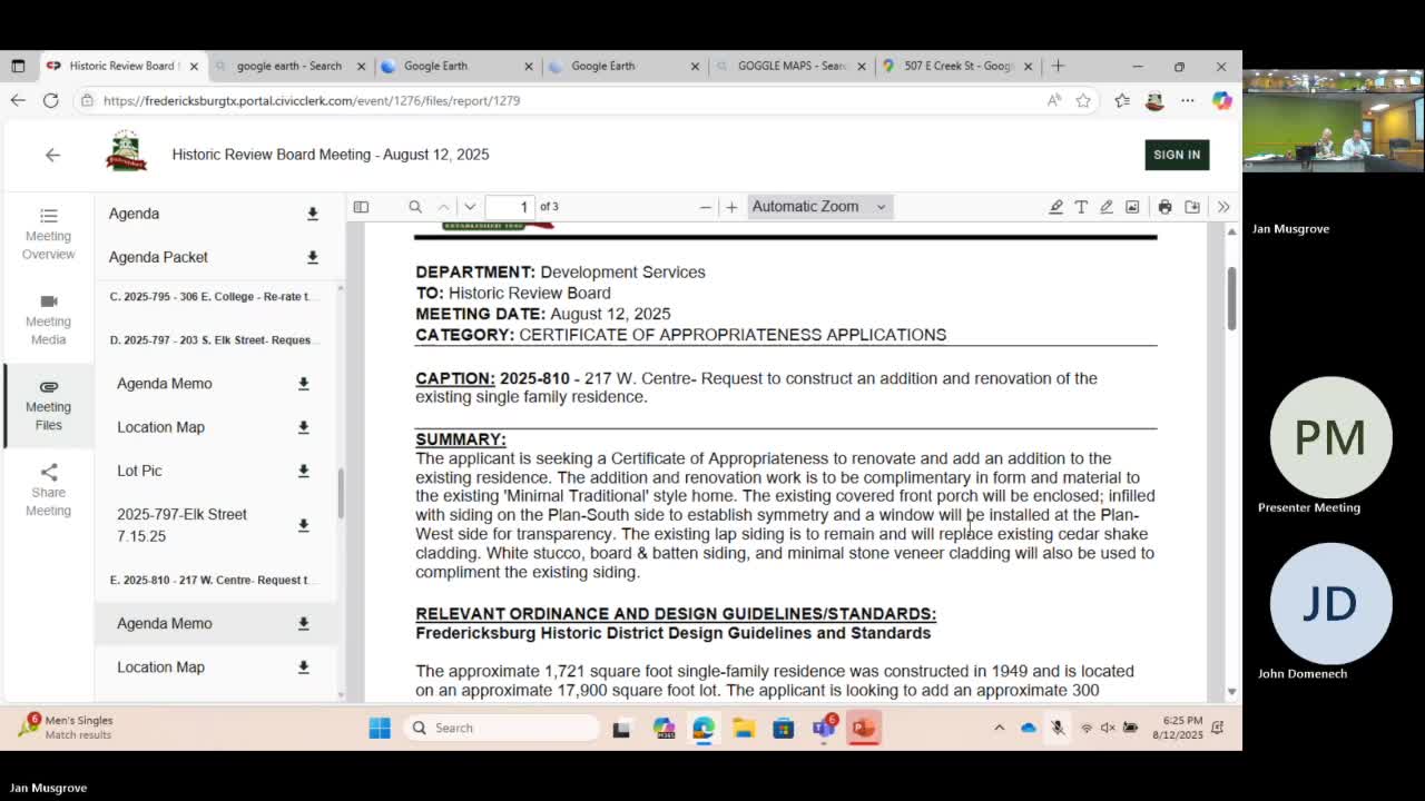 Board gives preliminary support to moving deteriorated shed at 402 East Travis; staff to advise on reconstruction
