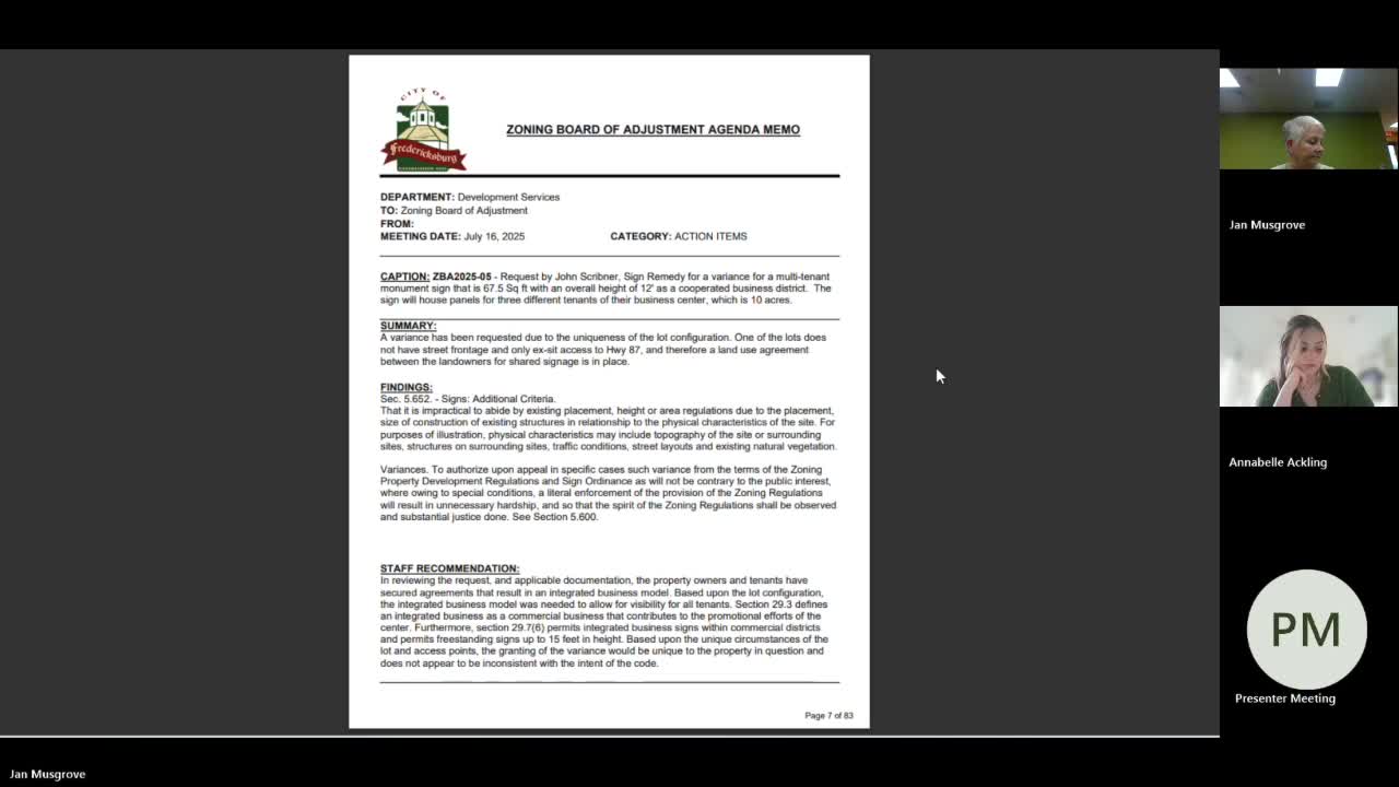 Fredericksburg zoning board tables request for 12-foot multi-tenant monument sign