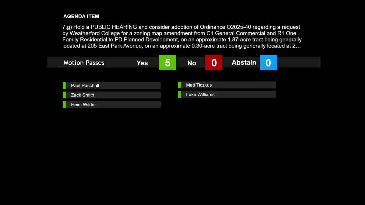 Weatherford council holds public hearing on FY‑26 budget, proposes no‑new‑revenue tax rate and discusses $500,000 hotel‑tax contribution for chamber building