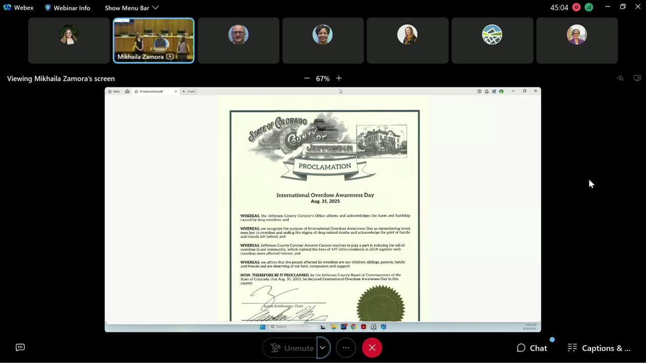 Jefferson County proclaims International Overdose Awareness Day and Suicide Awareness and Prevention Month; officials cite local deaths and treatment funding