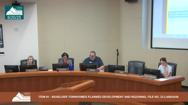 Larimer County planning panel backs Box Elder townhomes plan division and rezoning