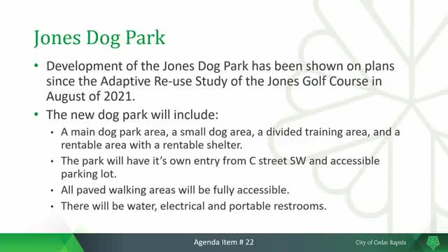 Jones Dog Park contract awarded to low bidder at $1.497 million; park will include rentable and accessible features