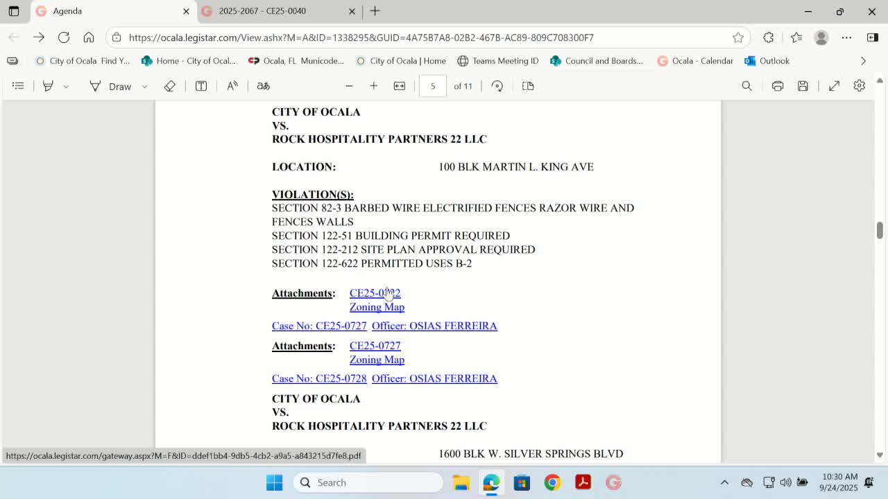 Ocala Code Enforcement Hearing Addresses Multiple Property Violations and Compliance Status