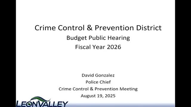 Leon Valley board adopts FY2026 Crime Control and Prevention District budget