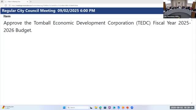 Tomball economic development board OKs FY‑26 TEDC budget, includes $3 million for Legacy Square