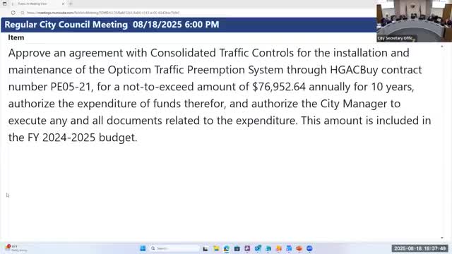 Council rejects 10-year OptiComm traffic-preemption agreement after debate on cost and scope