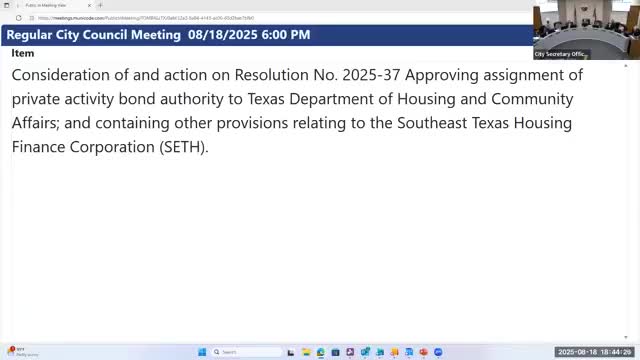 Council approves resolution supporting private activity bond allocation for Southeast Texas Housing Finance