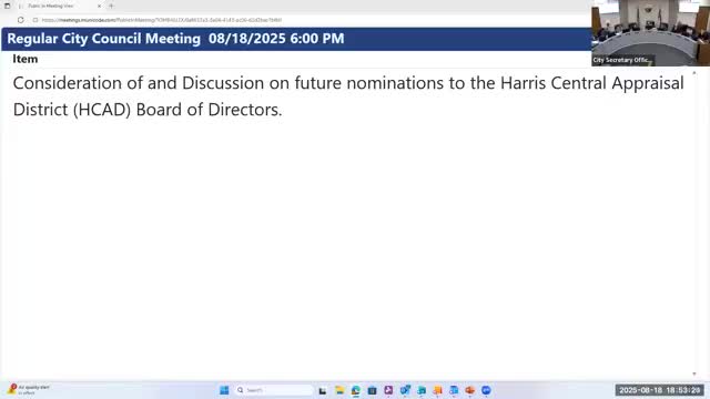 Council agrees to nominate Melissa Noriega to HCAD board; resolution to return for formal nomination