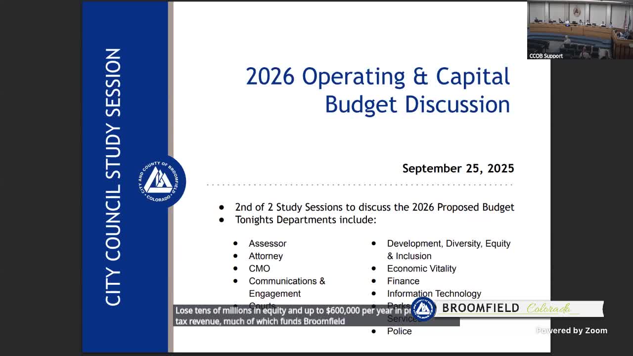 Broomfield City Council Reviews Budget Proposals and Departmental Updates