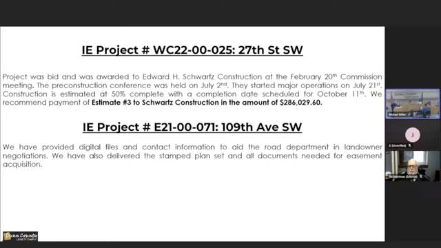 Commission approves multiple pay estimates; engineers report easement progress on several road projects