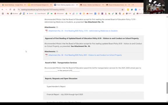 Board awards multi‑year transportation contract to Johannes Bus Services with stepped increases