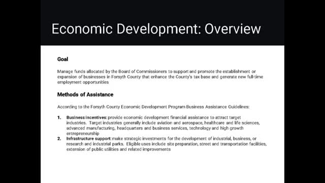 Forsyth County Board Discusses Economic Development Incentives and Housing Growth Initiative