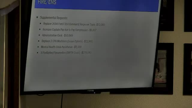 Fire/EMS requests equipment, an administrative clerk and mental‑health support; donated funds earmarked for station repairs