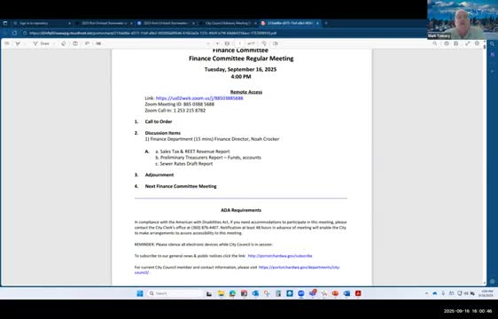 Port Orchard Finance Committee Reviews Sales Tax Trends and Sewer Rate Proposals