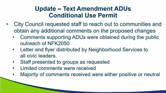 Staff updates council on ADU text amendment outreach and next steps