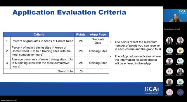 HCAI explains Song Brown scoring: three 25‑point criteria; grants may fund preceptor stipends and first‑year slots