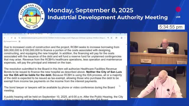 San Luis IDA raises authorized bond cap to $100 million for Regional Center for Border Health campus