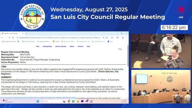 Council approves $100,000 contract for design of Tenth Avenue widening amid ongoing litigation; mayor abstains