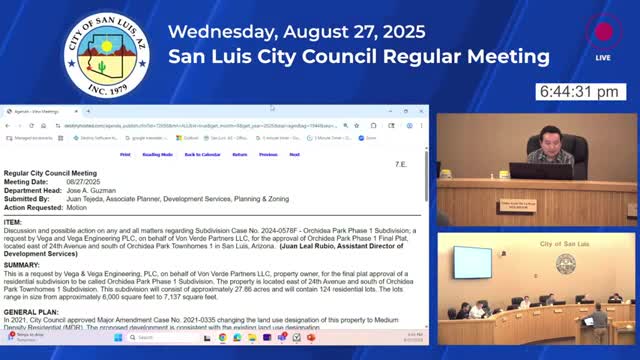 Council approves Arcadia Park Phase 1 final plat after debate; members remove open-ended amenities requirement and discuss a $500-per-lot cap