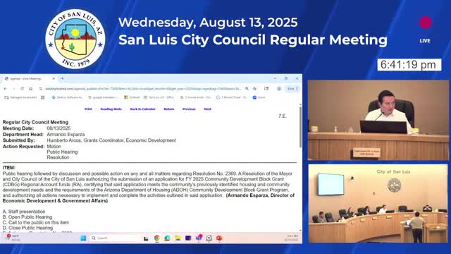 San Luis council approves CDBG application, commits local leverage for Merrill Avenue Phase 2