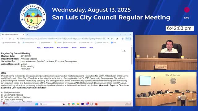San Luis council approves CDBG application and local match for Merrill Avenue Phase 2