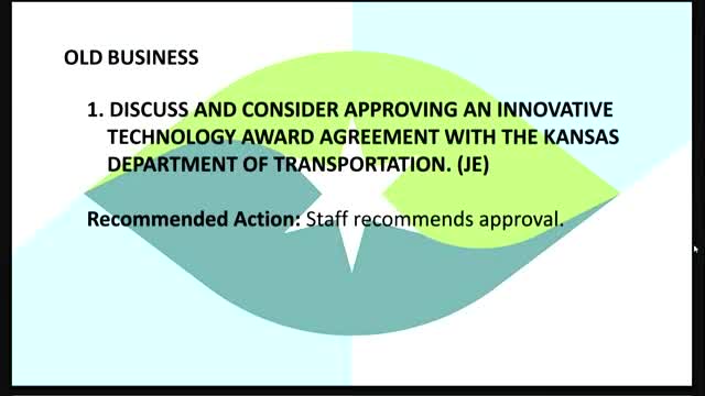 Council authorizes $65,500 obligation for KDOT AI transportation evaluation, reimbursed grant to cover most costs