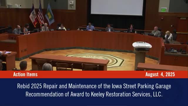 Council awards $3.4 million contract to repair Iowa Street parking garage; members flag long‑term ramp strategy