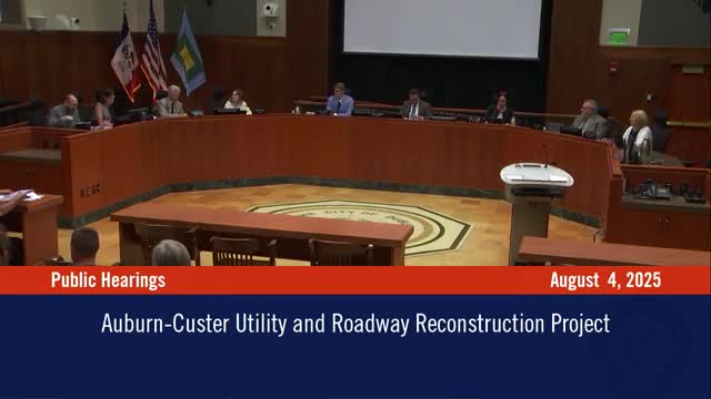 Council approves plans and estimated cost for Auburn‑Custer utility and roadway reconstruction