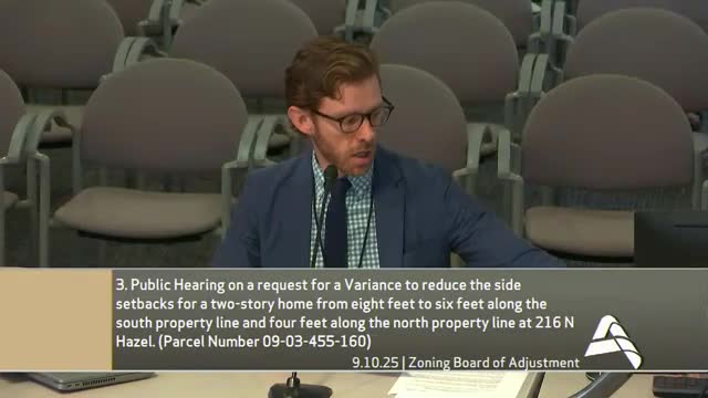 Board denies variance to reduce side setbacks for new house at 216 North Hazel